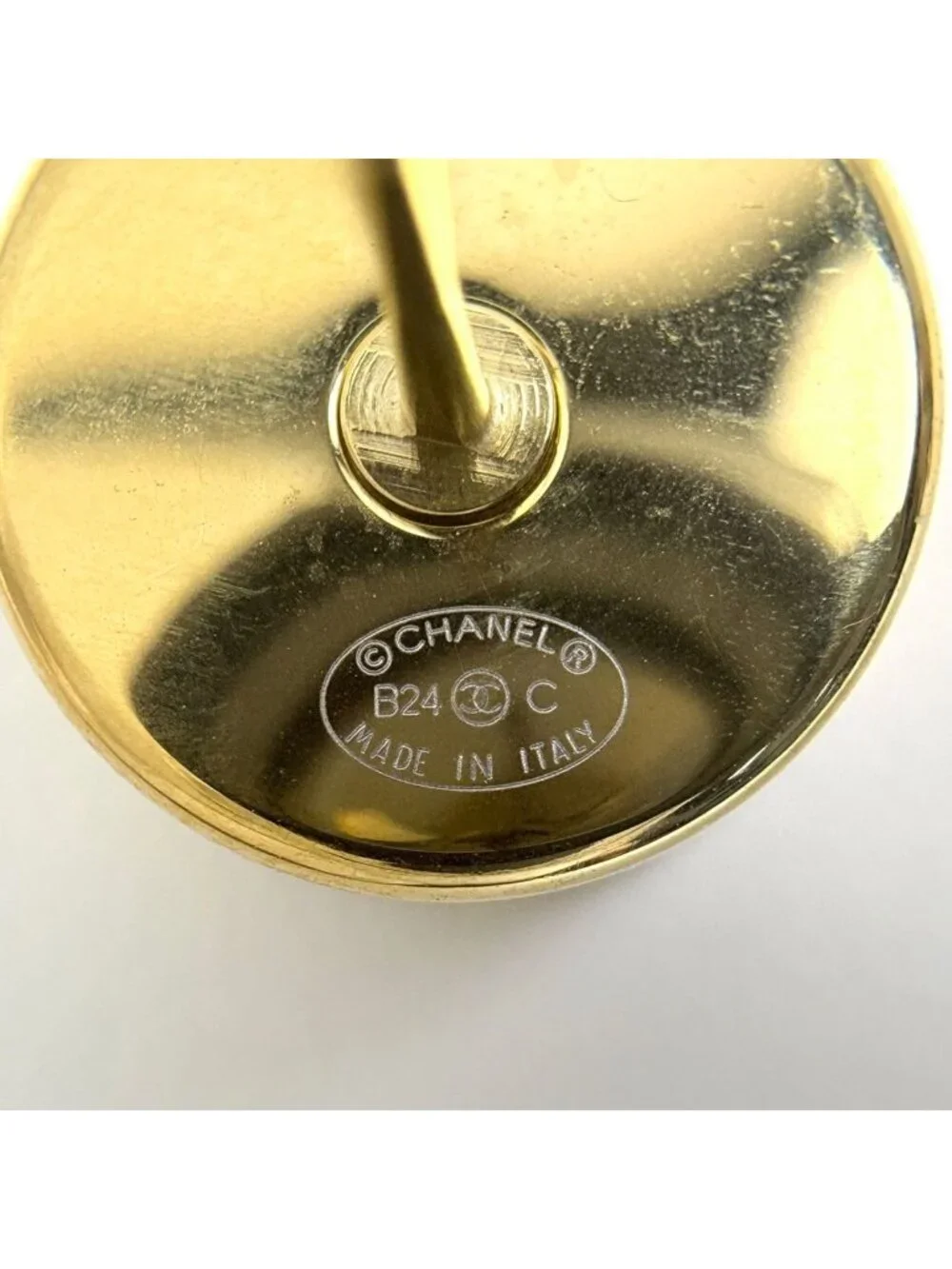 Chanel Earrings CC Logo Round Gold Plated Black